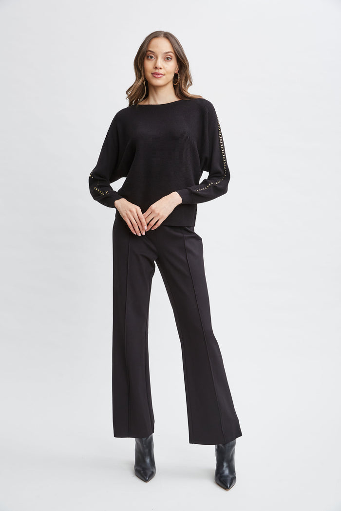 Elie Tahari T-Tahari Chain Sleeve Sweater BLACK