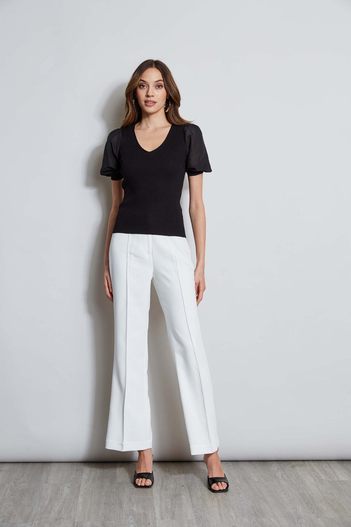 Elie Tahari T-Tahari Chiffon Sleeve Knit BLACK