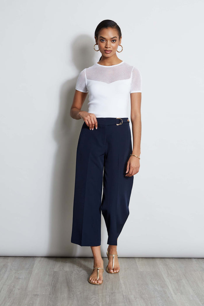 Elie Tahari T-Tahari Cropped Wide Leg Pant NAVY