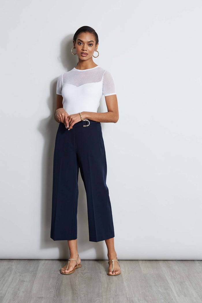 Elie Tahari T-Tahari Cropped Wide Leg Pant NAVY
