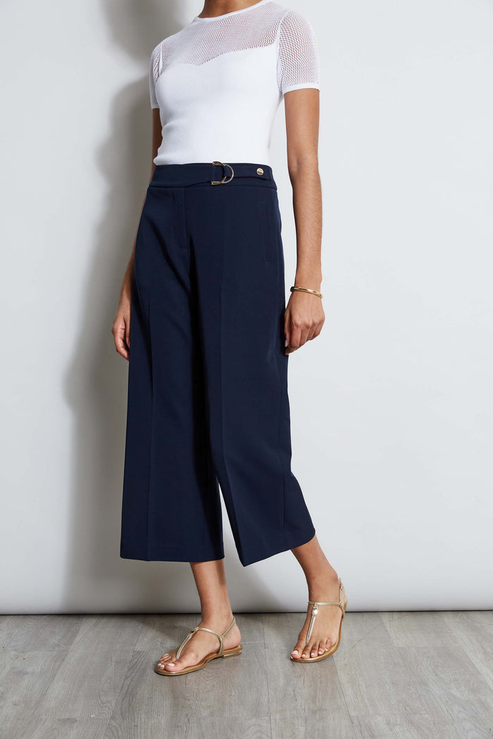 Elie Tahari T-Tahari Cropped Wide Leg Pant NAVY