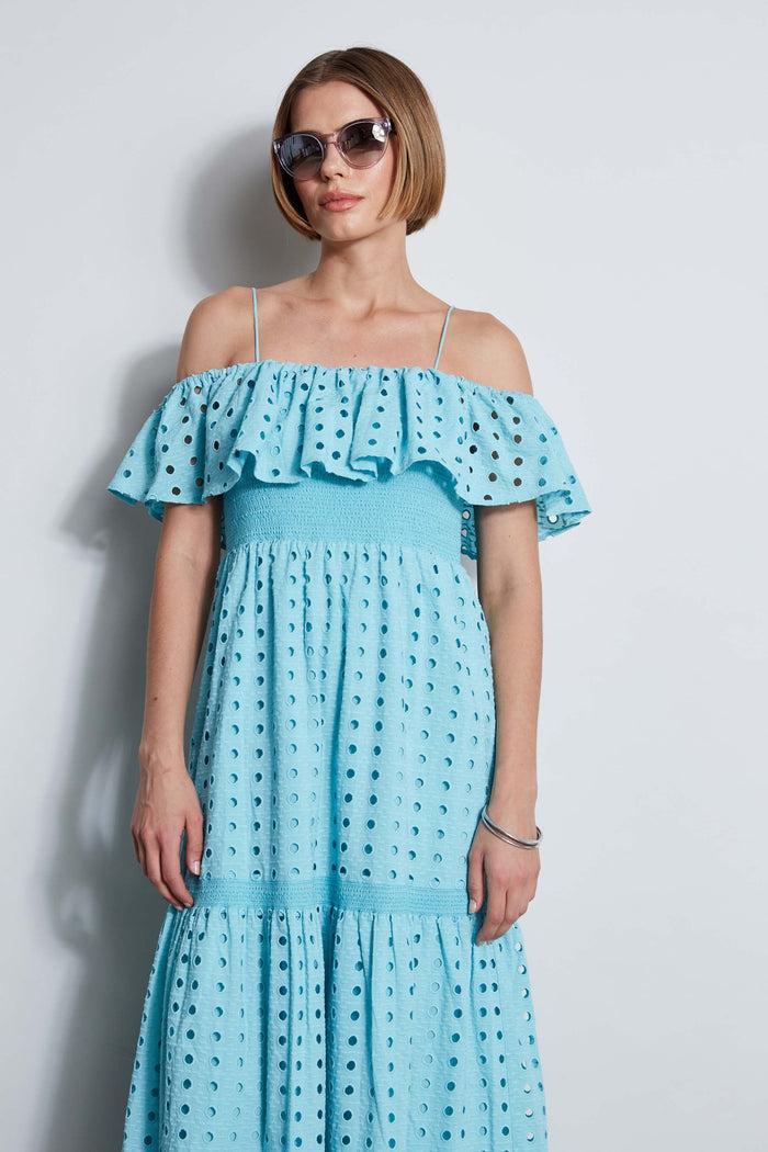 Elie Tahari T-Tahari Eyelet Maxi Dress BLUE HAZE
