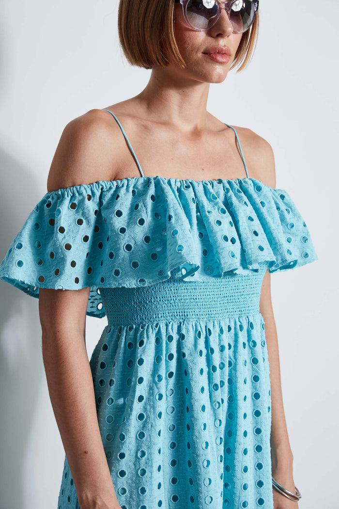 Elie Tahari T-Tahari Eyelet Maxi Dress BLUE HAZE