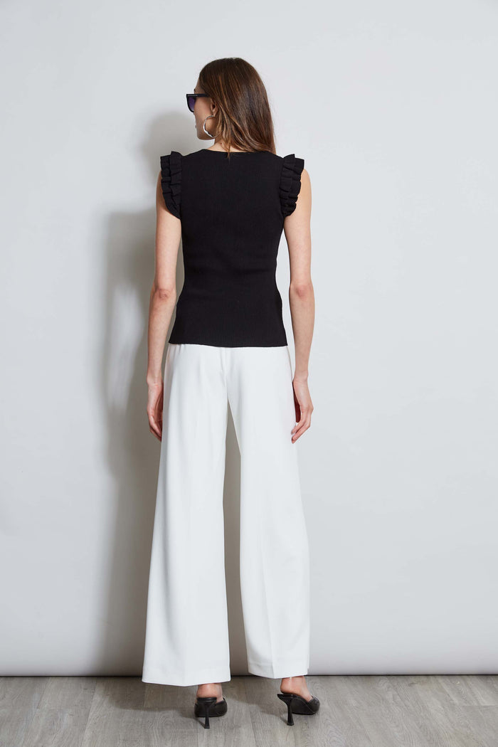 Elie Tahari T-Tahari Flutter Sleeve Knit BLACK