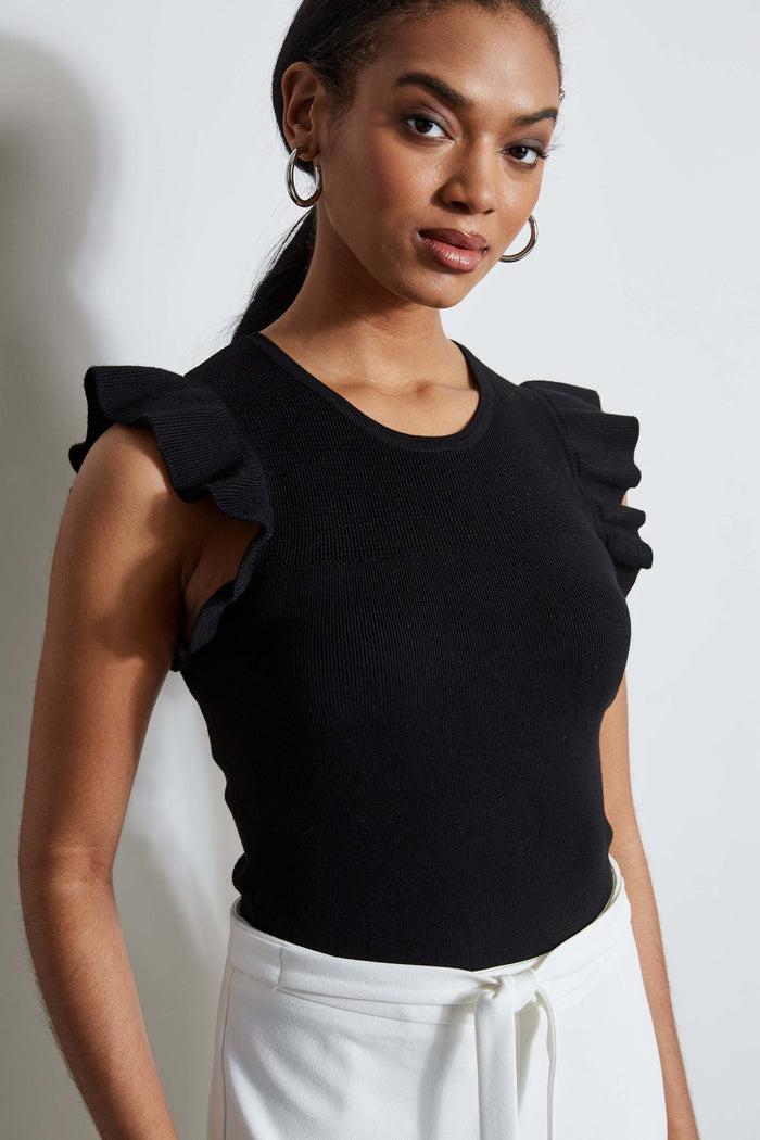 Elie Tahari T-Tahari Flutter Sleeve Knit BLACK