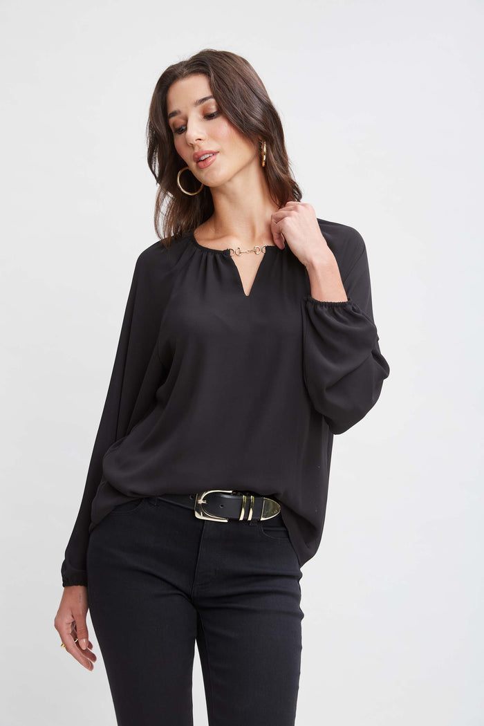 Elie Tahari T-Tahari Keyhole Detail Shirt BLACK