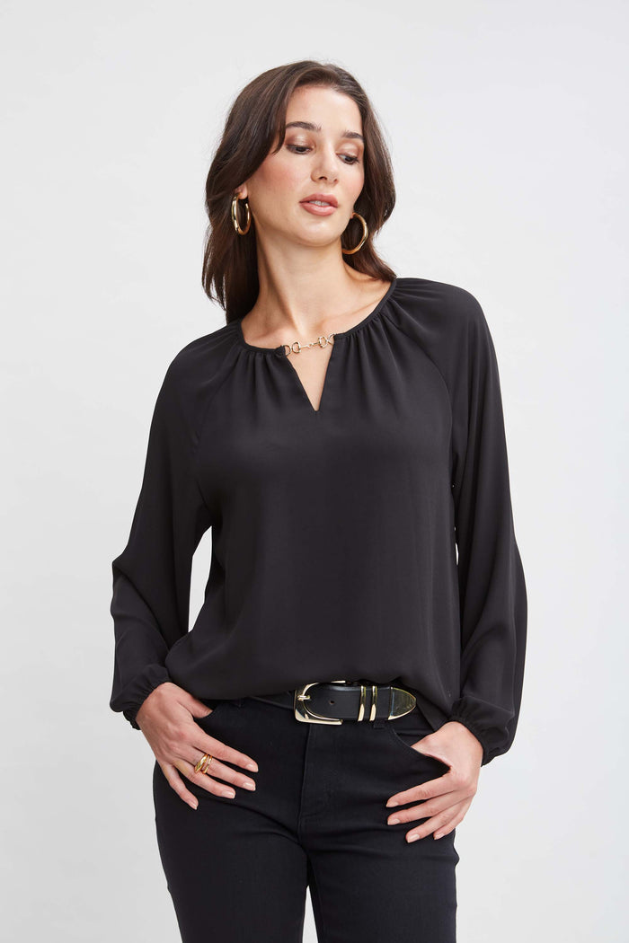 Elie Tahari T-Tahari Keyhole Detail Shirt BLACK