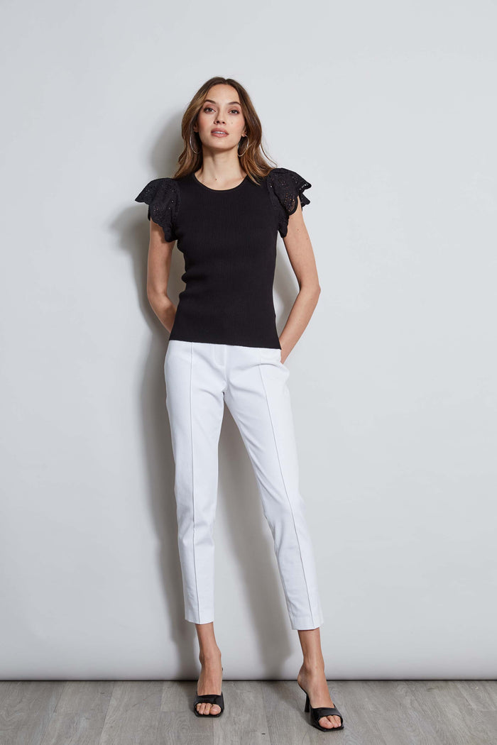 Elie Tahari T-Tahari Lace Sleeve Knit BLACK