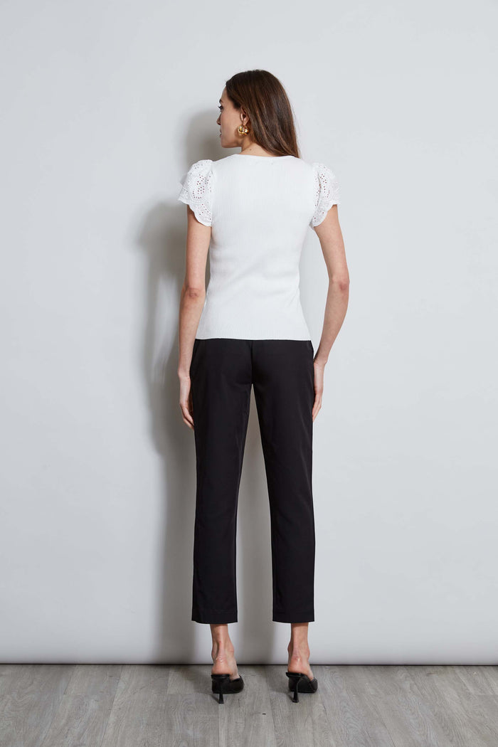 Elie Tahari T-Tahari Lace Sleeve Knit WHITE STAR