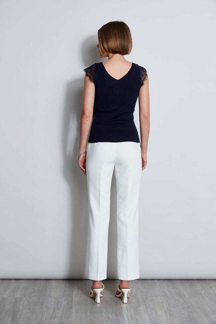 Elie Tahari T-Tahari Lace Trim Sweater NAVY