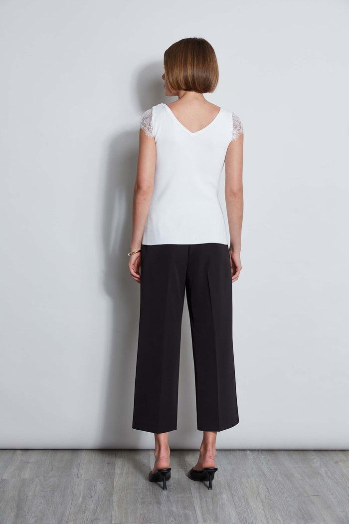 Elie Tahari T-Tahari Lace Trim Sweater WHITE STAR