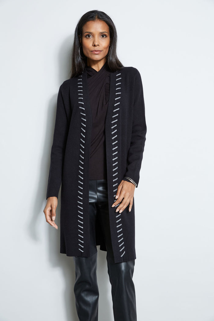 Elie Tahari T-Tahari Long Stitched Cardigan BLACK