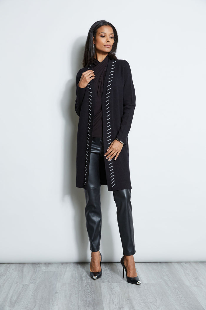 Elie Tahari T-Tahari Long Stitched Cardigan BLACK