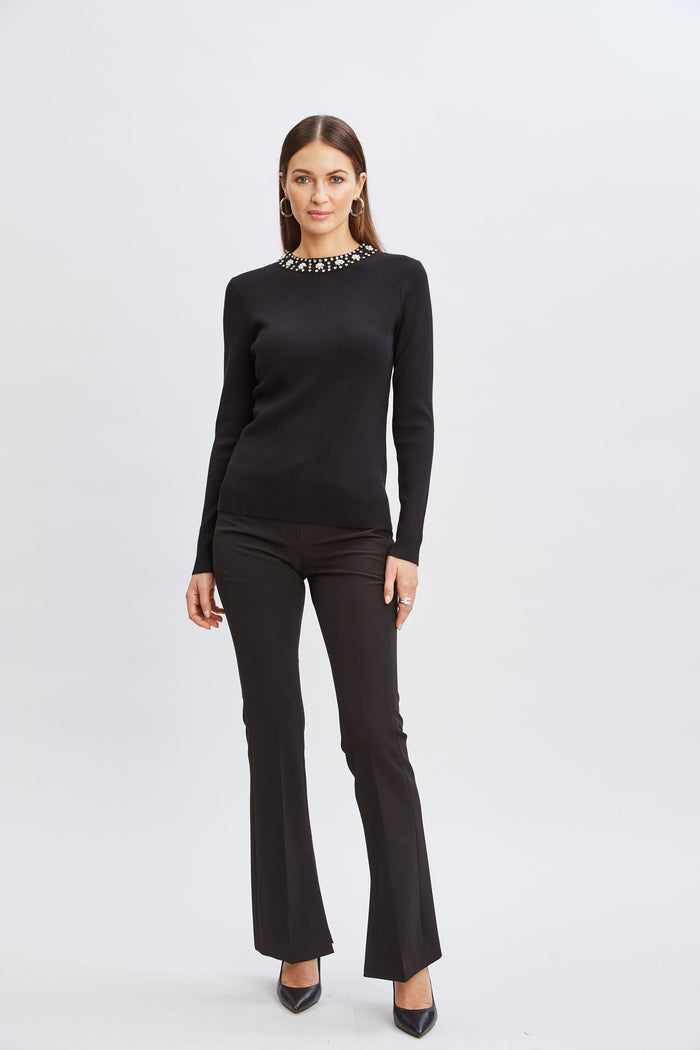 Elie Tahari T-Tahari Mock Pearl Neck Sweater BLACK