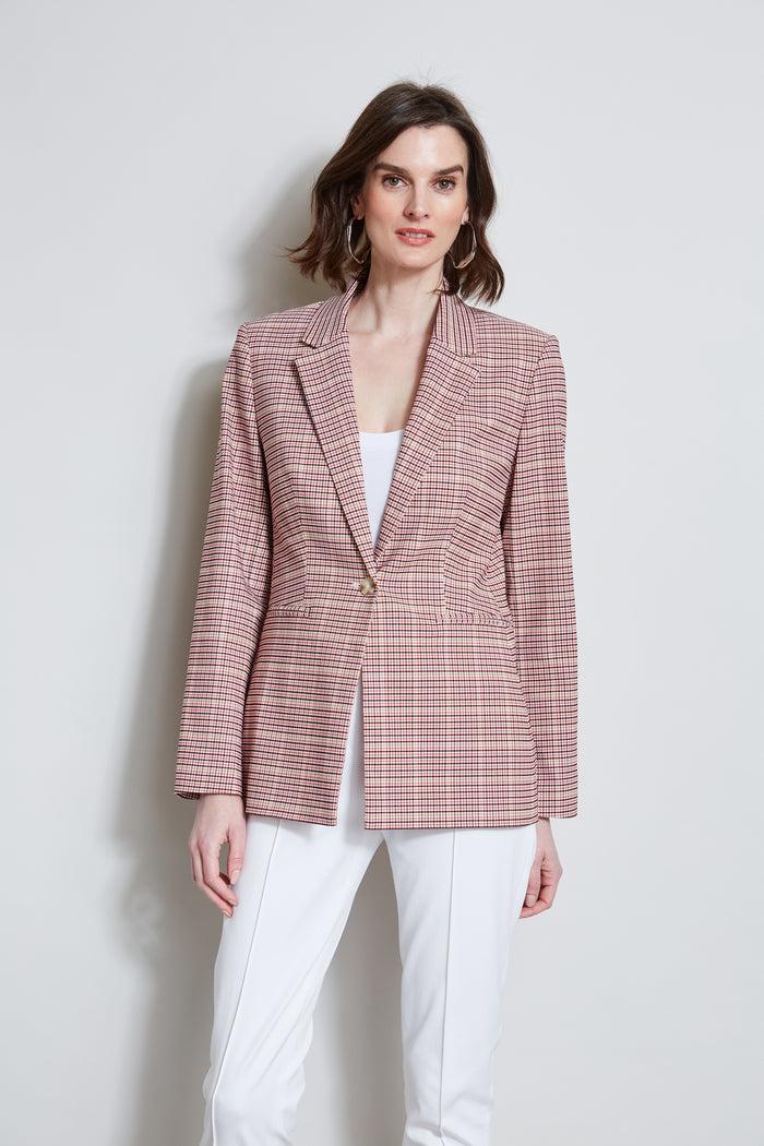 Elie Tahari T-Tahari Plaid Blazer MULTI PINK CHECK