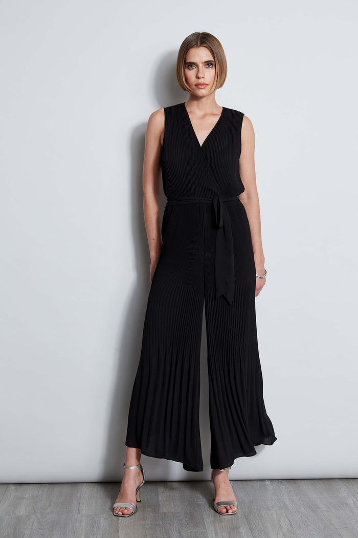 Elie Tahari T-Tahari Pleated Jumpsuit BLACK