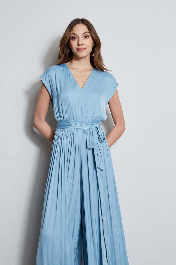 Elie Tahari T-Tahari Pleated Jumpsuit SEA STAR