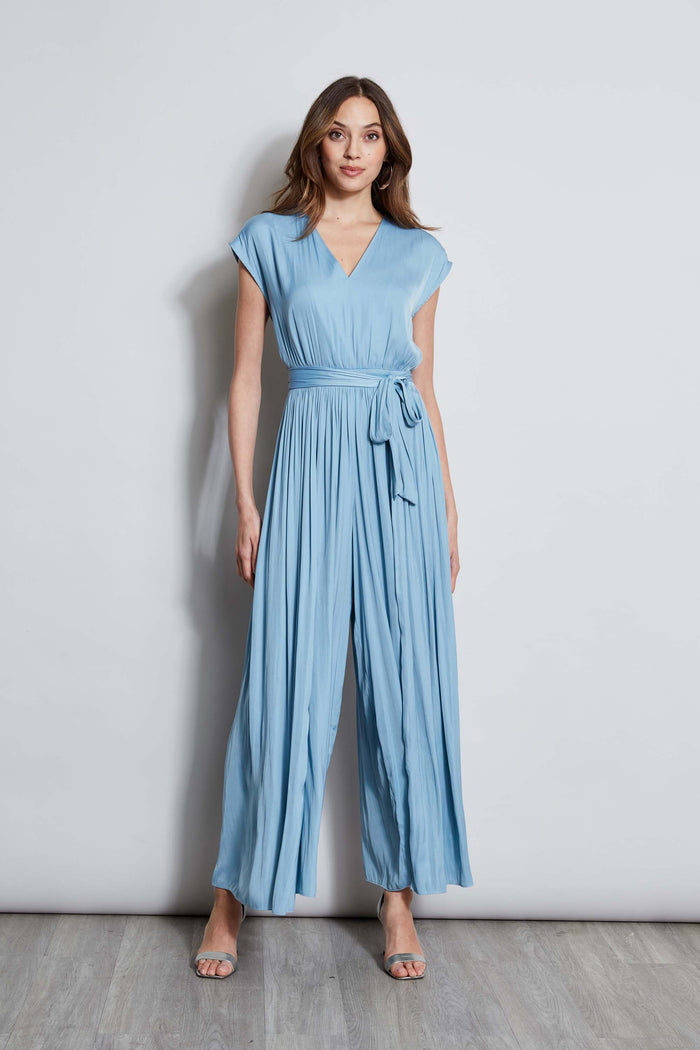 Elie Tahari T-Tahari Pleated Jumpsuit SEA STAR