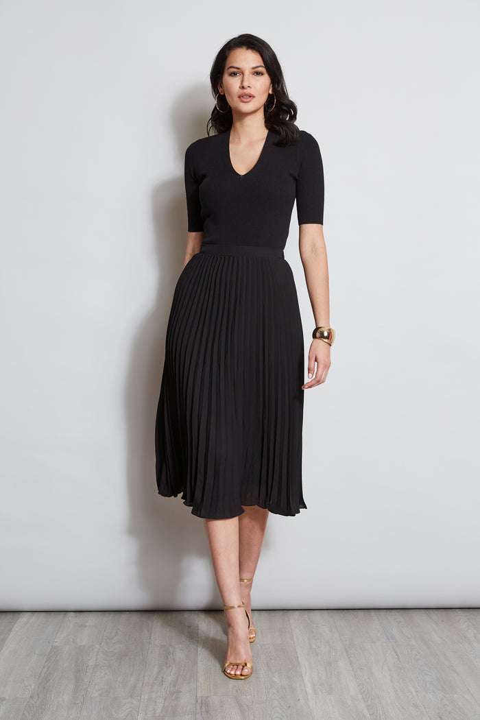 Elie Tahari T-Tahari Pleated Midi Skirt BLACK