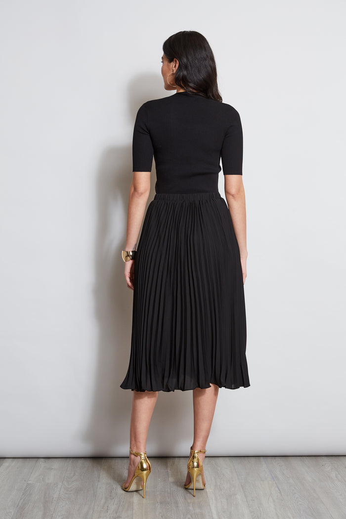 Elie Tahari T-Tahari Pleated Midi Skirt BLACK