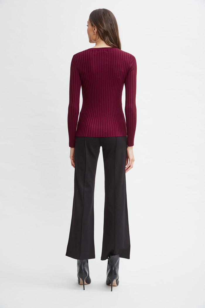 Elie Tahari T-Tahari Rib Mesh Sweater BORDEAUX RED