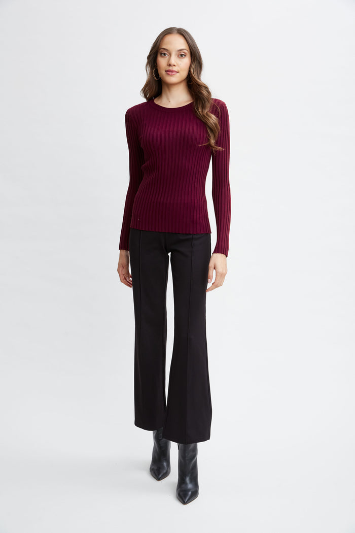 Elie Tahari T-Tahari Rib Mesh Sweater BORDEAUX RED