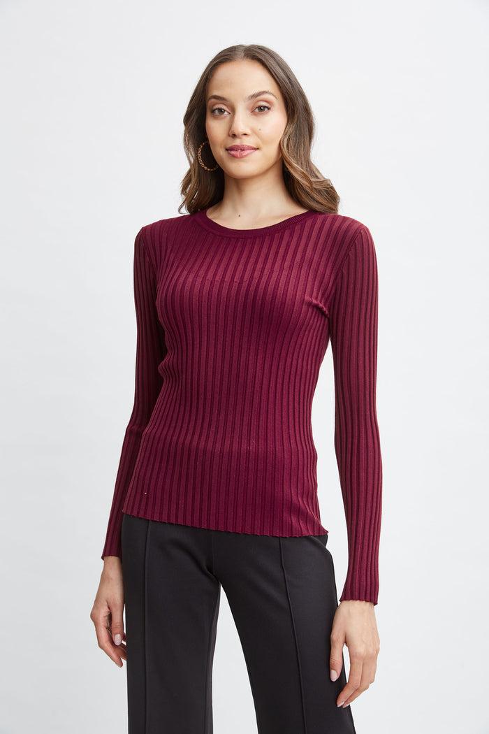 Elie Tahari T-Tahari Rib Mesh Sweater BORDEAUX RED