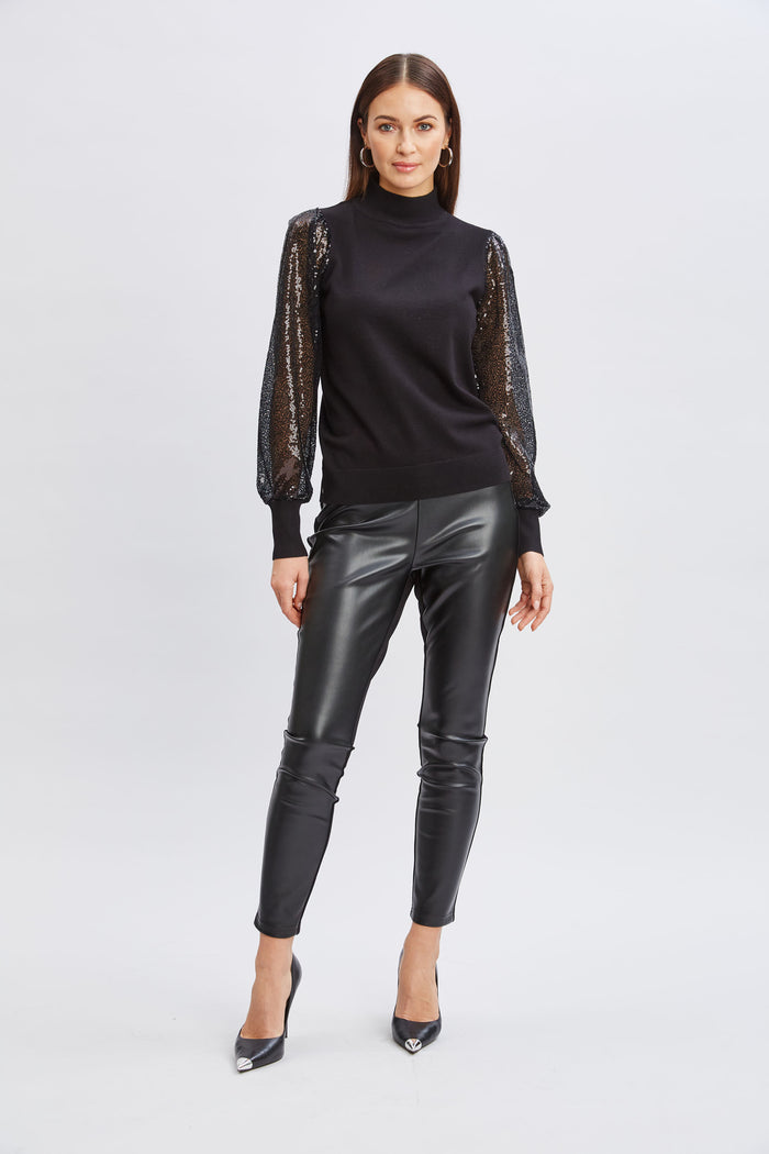 Elie Tahari T-Tahari Sequin Sleeve Sweater BLACK