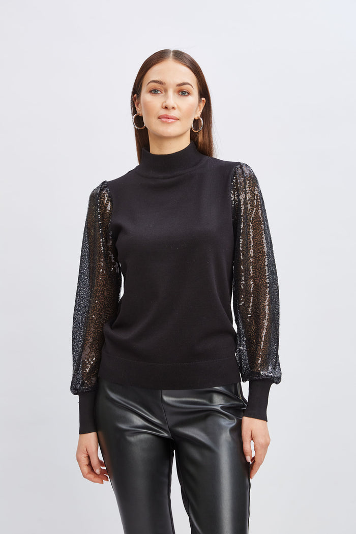 Elie Tahari T-Tahari Sequin Sleeve Sweater BLACK