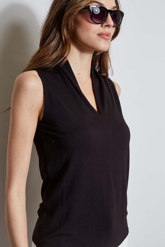 Elie Tahari T-Tahari Sleeveless Pleated Knit BLACK
