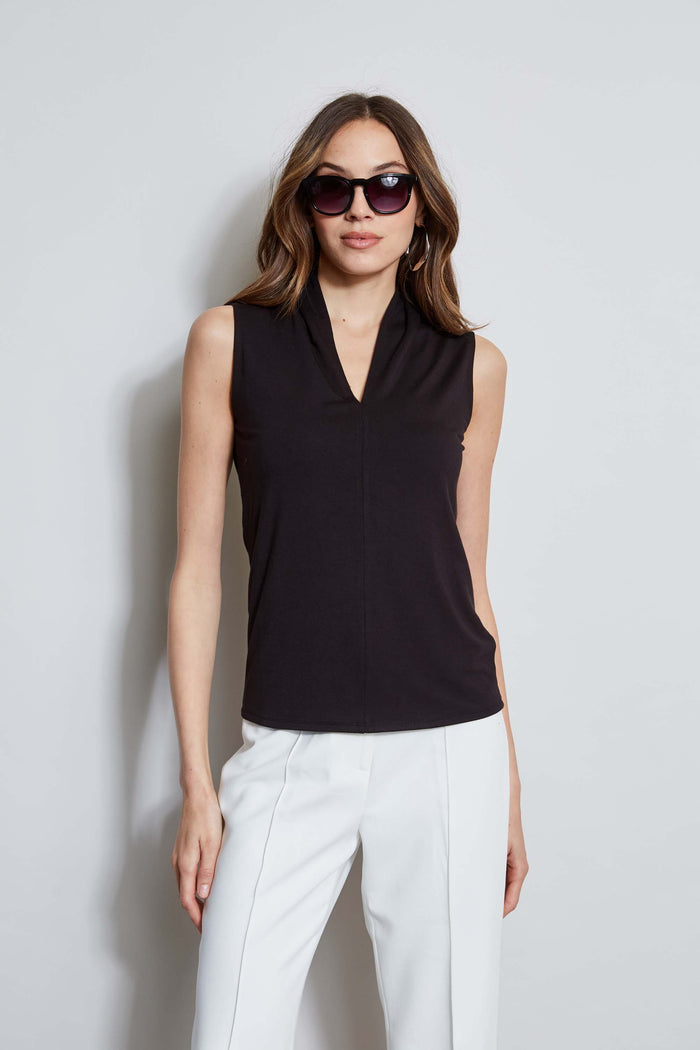 Elie Tahari T-Tahari Sleeveless Pleated Knit BLACK
