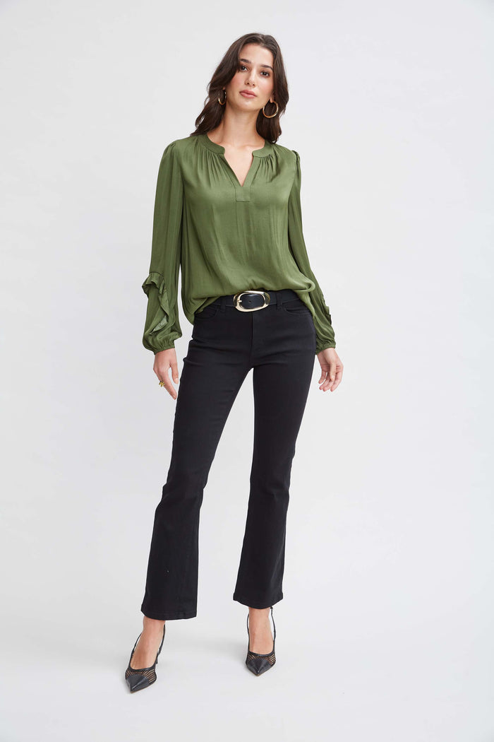 Elie Tahari T-Tahari Split Neck Shirt AUTUMN GREEN