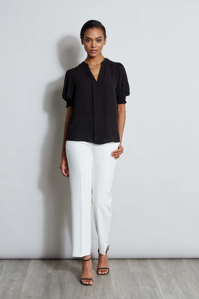 Elie Tahari T-Tahari Split Neck Top BLACK