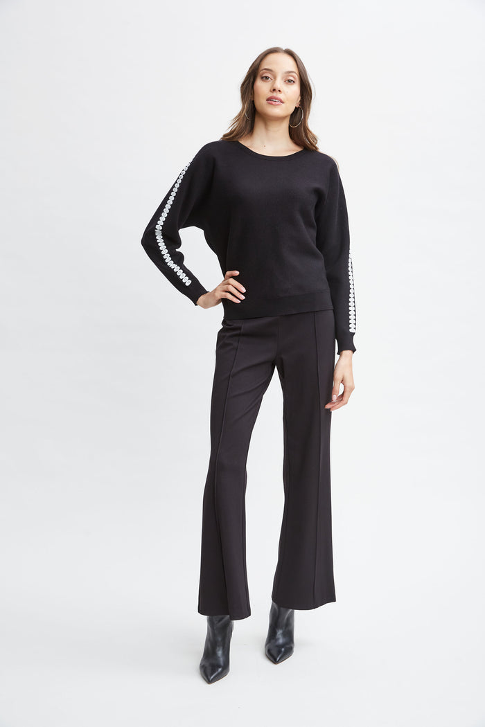 Elie Tahari T-Tahari Stitch Sleeve Sweater BLACK