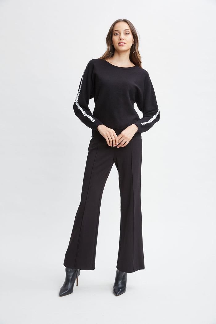 Elie Tahari T-Tahari Stitch Sleeve Sweater BLACK
