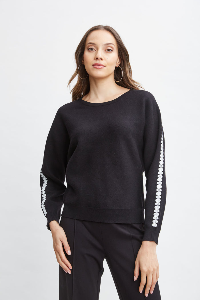 Elie Tahari T-Tahari Stitch Sleeve Sweater BLACK
