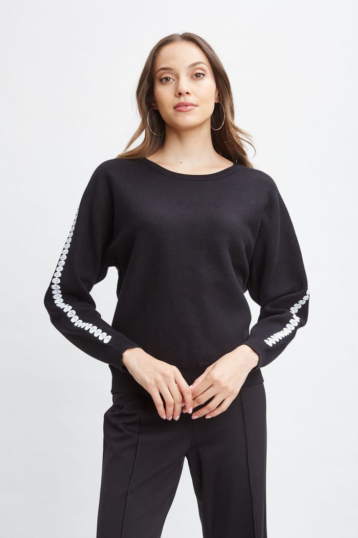Elie Tahari T-Tahari Stitch Sleeve Sweater BLACK