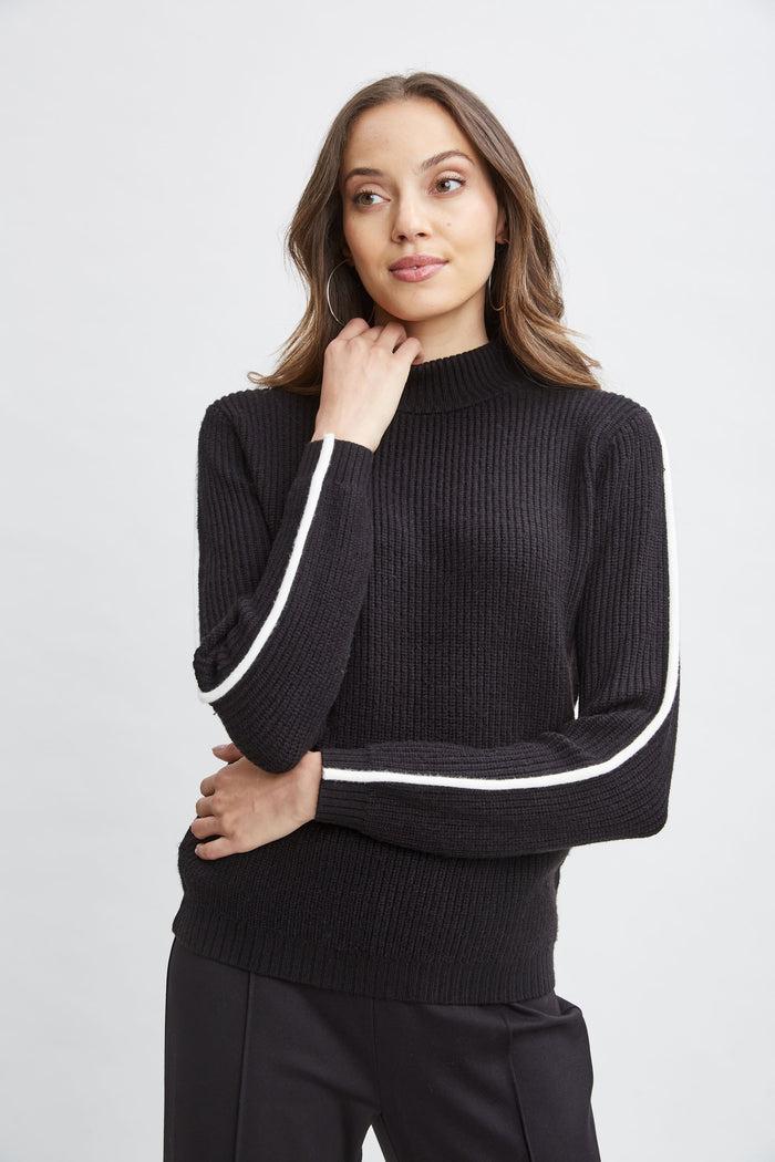 Elie Tahari T-Tahari Stripe Sleeve Sweater BLACK