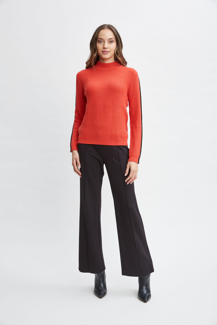 Elie Tahari T-Tahari Stripe Sleeve Sweater TOMATO