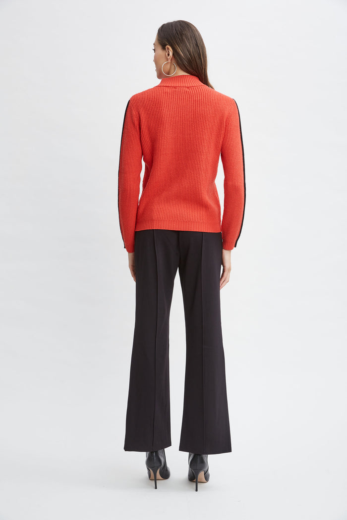 Elie Tahari T-Tahari Stripe Sleeve Sweater TOMATO