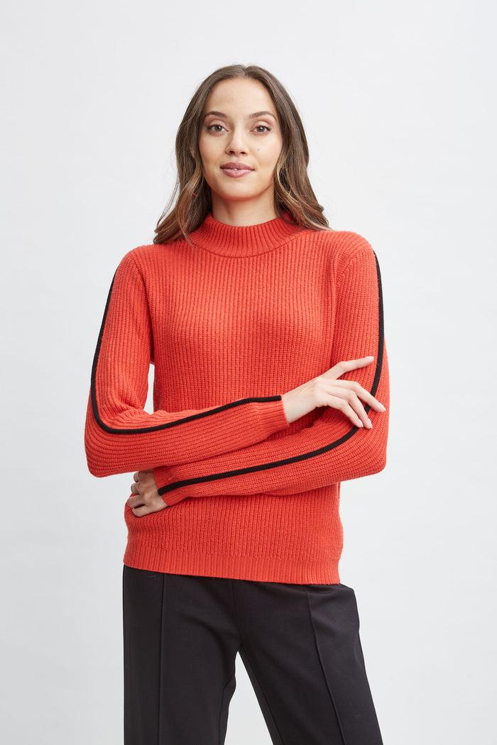 Elie Tahari T-Tahari Stripe Sleeve Sweater TOMATO