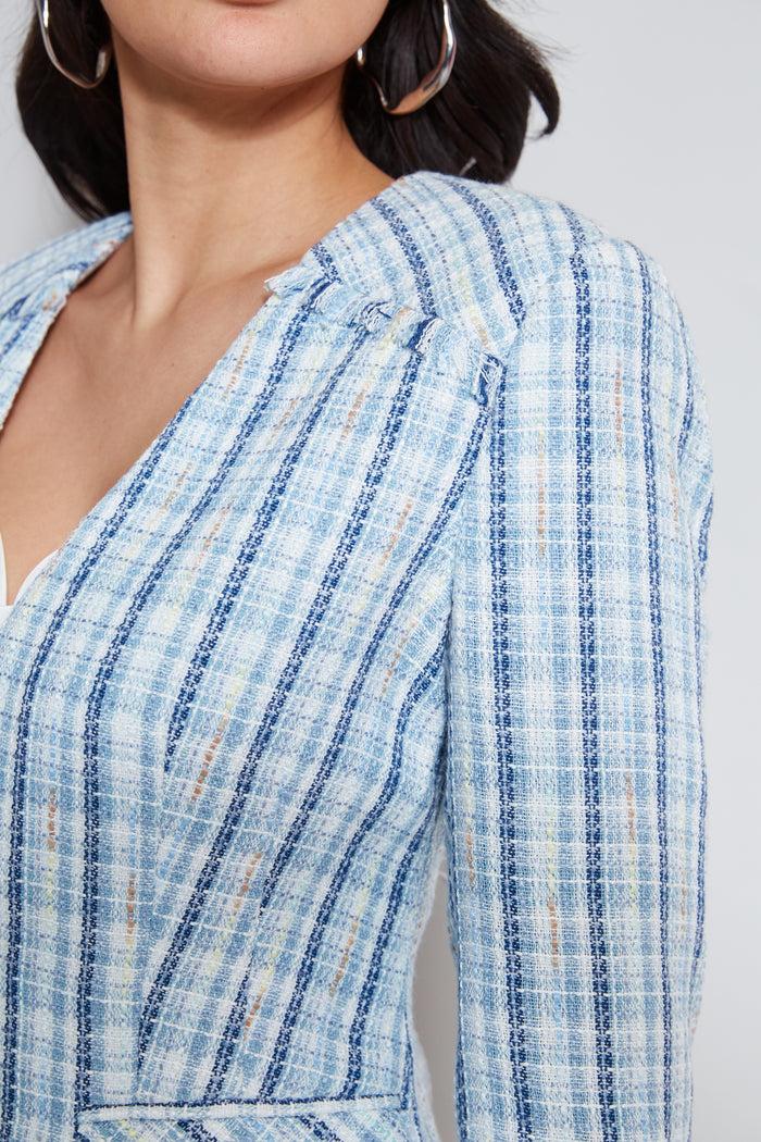 Elie Tahari T-Tahari Tweed Blazer MULTI BLUE TWEED