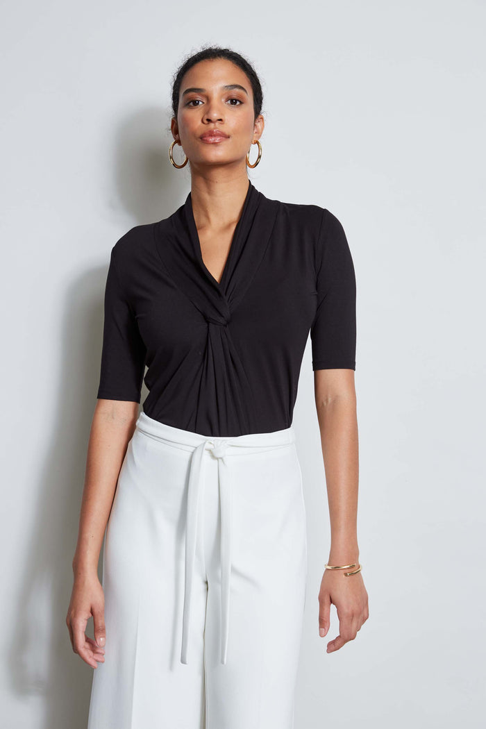 Elie Tahari T-Tahari Twist Front Knit BLACK