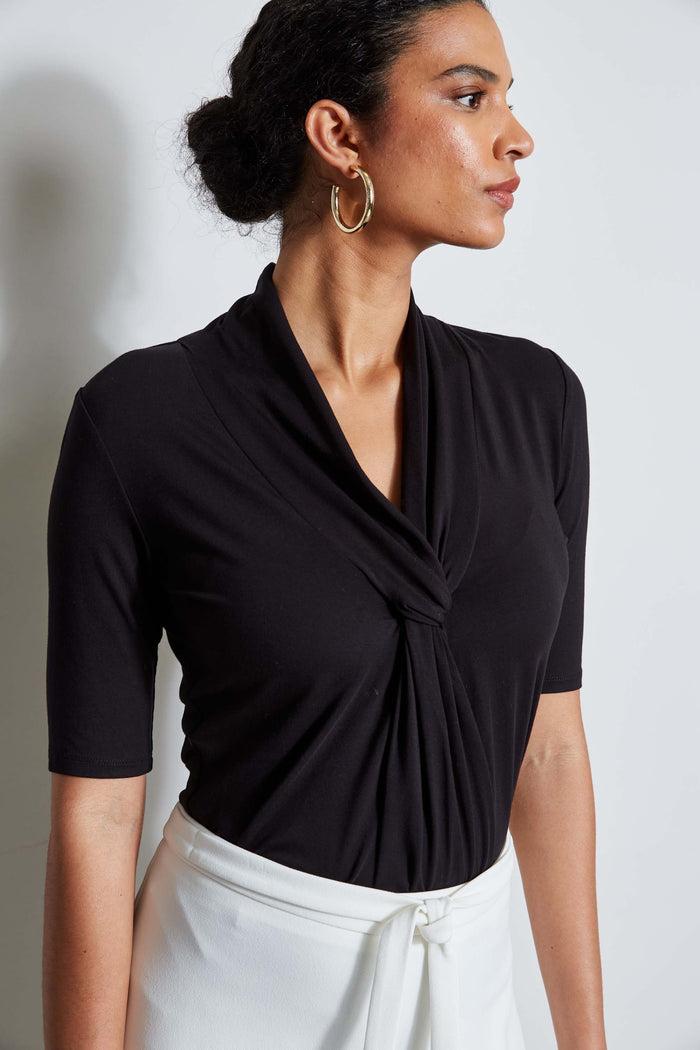 Elie Tahari T-Tahari Twist Front Knit BLACK