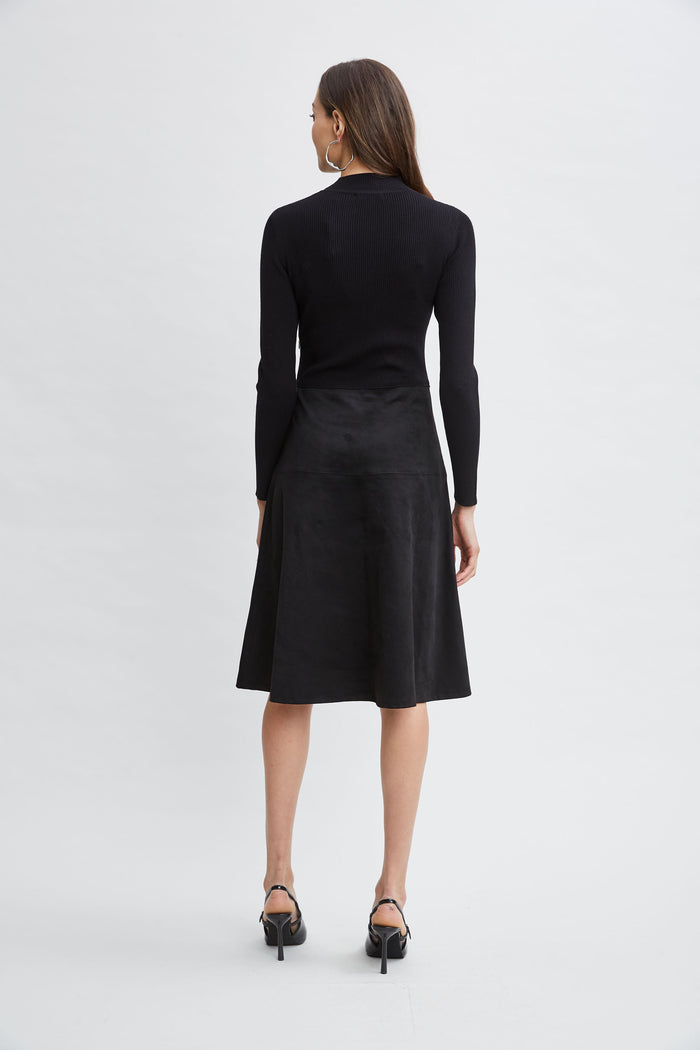Elie Tahari T-Tahari Vegan Suede Knit Dress BLACK