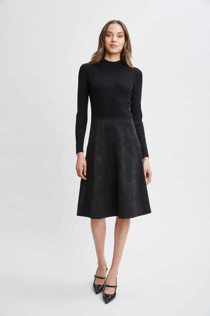 Elie Tahari T-Tahari Vegan Suede Knit Dress BLACK