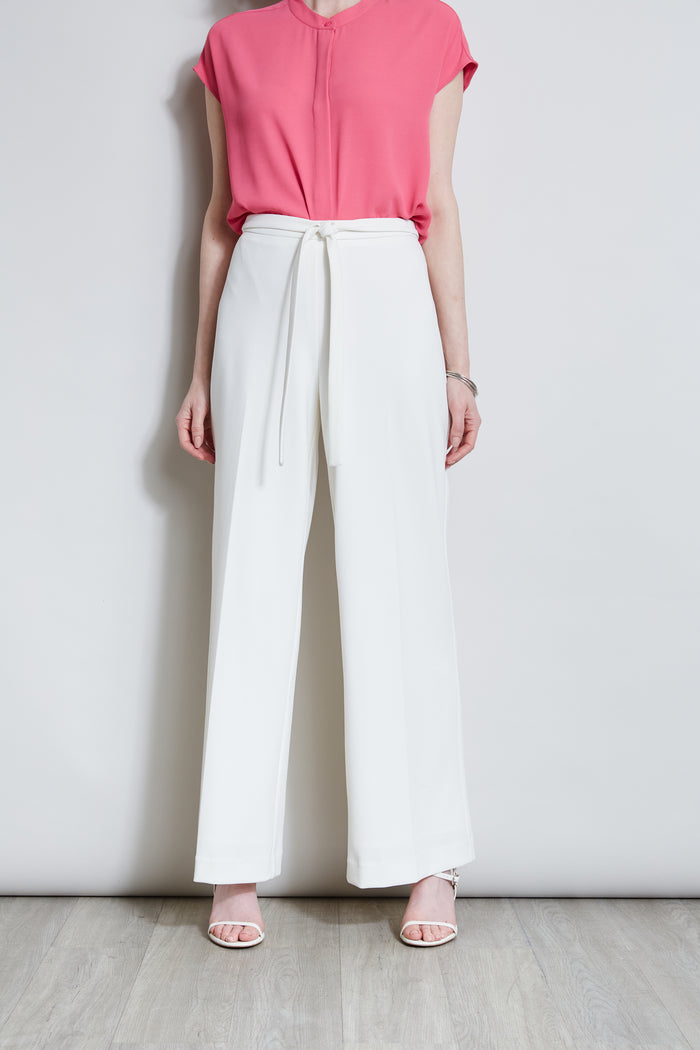 Elie Tahari T-Tahari Wide Leg Tie Pant WHITE STAR