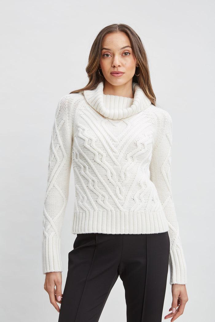 Elie Tahari Texture Turtleneck Wool Sweater SNOW