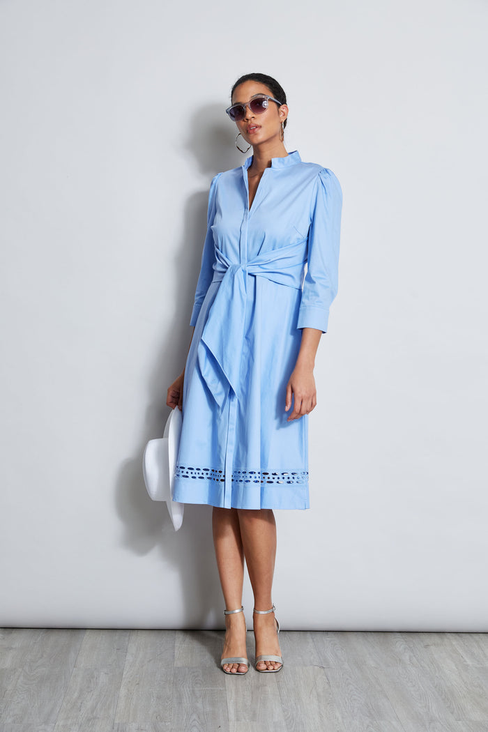 Elie Tahari Tie Cotton Midi Dress HORIZON BLUE