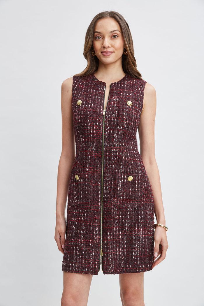 Elie Tahari Tweed Pocket Dress CORDOVAN MULTI
